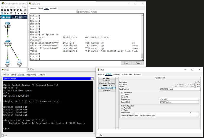 3 - diff. snet, arp empty, ping fails