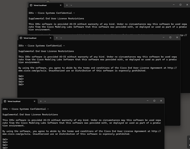 Telnet switches 1-2-3