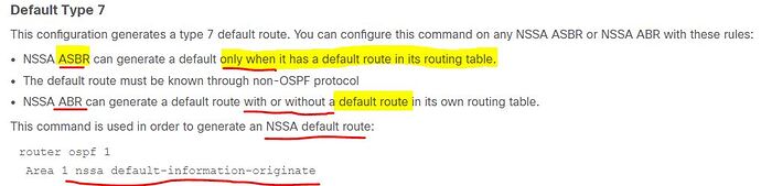 Default route generated by NSSA ABR